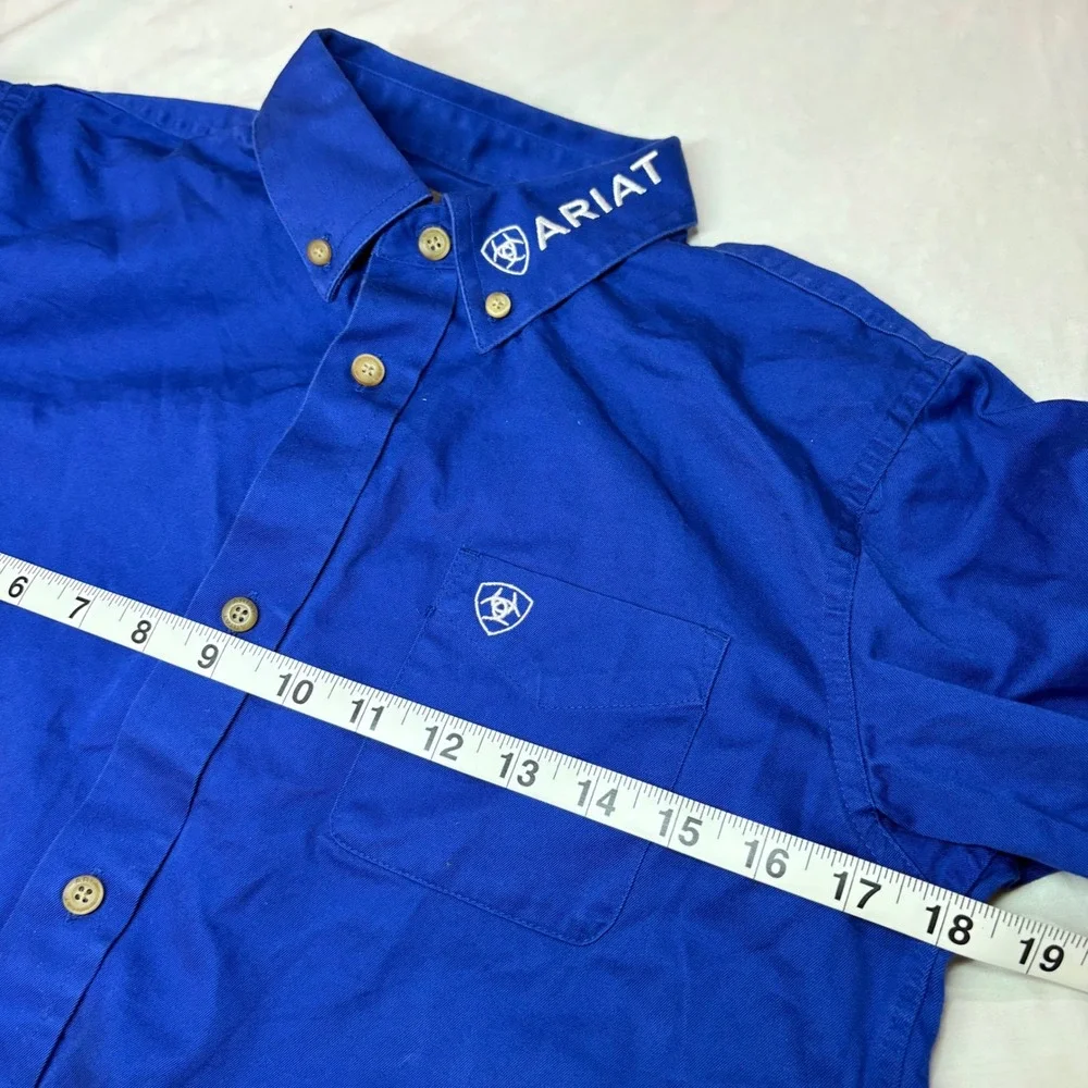 Ariat Boys Royal Blue Long Sleeve Western Logo Button Down Shirt Size L 14-16
